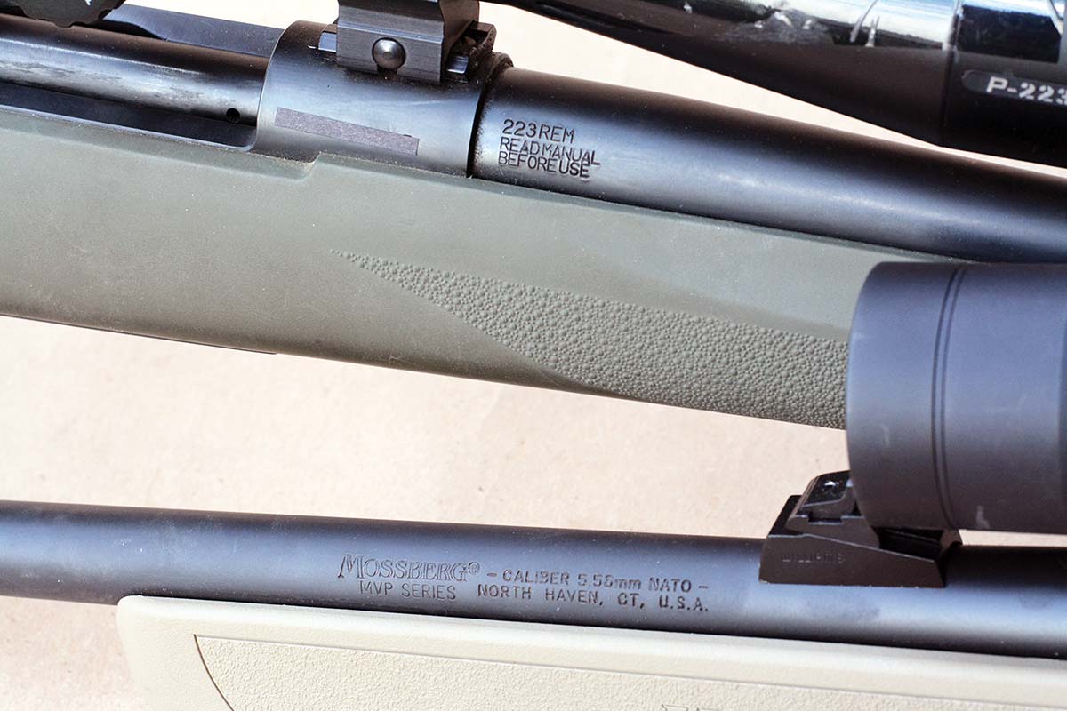 Rifles chambered in 223 Remington (top) can potentially display excess pressure if fired with 5.56 NATO ammunition. Rifles chambered in 5.56 NATO (bottom) can also readily accept 223 Remington ammunition.